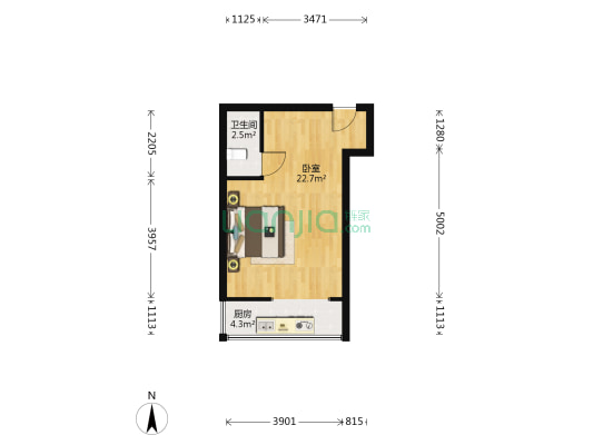 凯旋门朝南一居室 户型方正 业主诚意出售-户型图