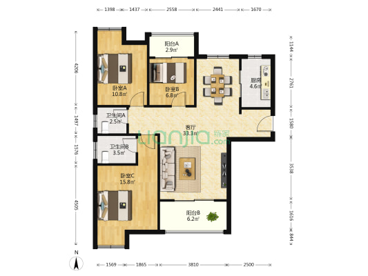 谷山里 3室1厅2卫 117平方