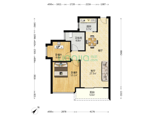 深业鹤塘岭花园 2室1厅1卫 80平方