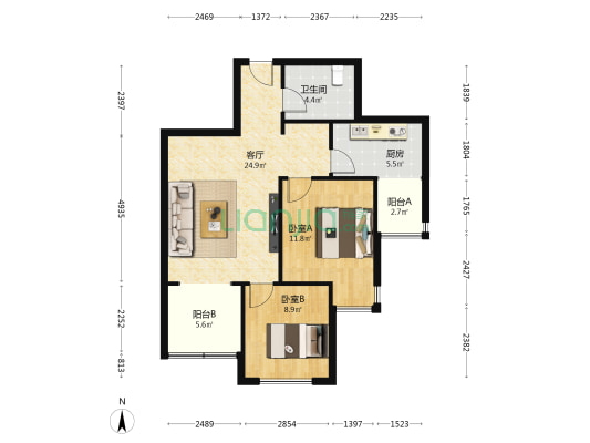 西水铂公馆 2室1厅1卫 81平方