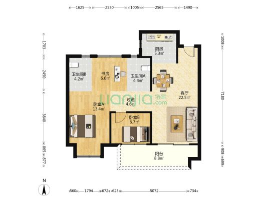 海和苑 3室1厅2卫 96平方