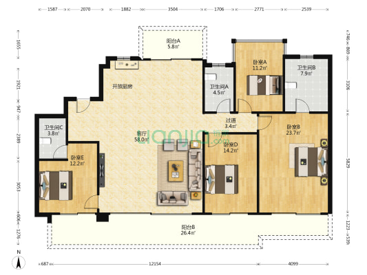 建发养云 4室1厅3卫 184平方