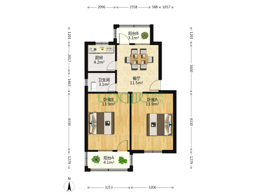 清明弄 2室1厅1卫 64平方