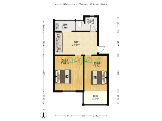 新民西路28号 2室1厅1卫 60平方
