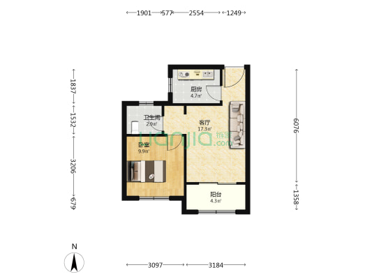 民乐城惠桐苑二期 1室1厅1卫 61平方