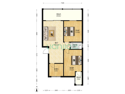 汇和楼 3室1厅1卫 80平方