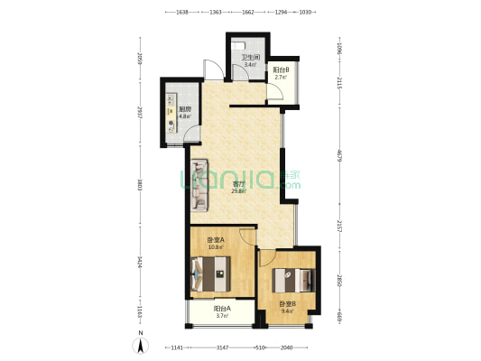 天然居 2室1厅1卫 74平方