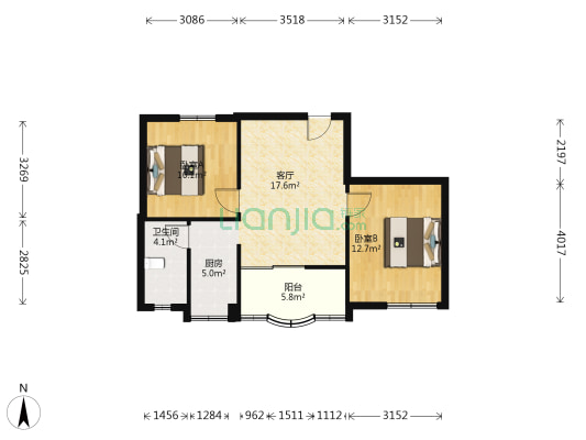 锦江城 2室1厅1卫 78平方