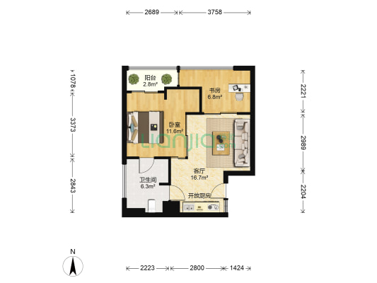 长江国际雅园 2室1厅1卫 58平方