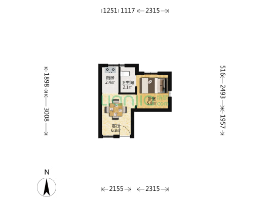 金禾嘉园 1室1厅1卫 22平方
