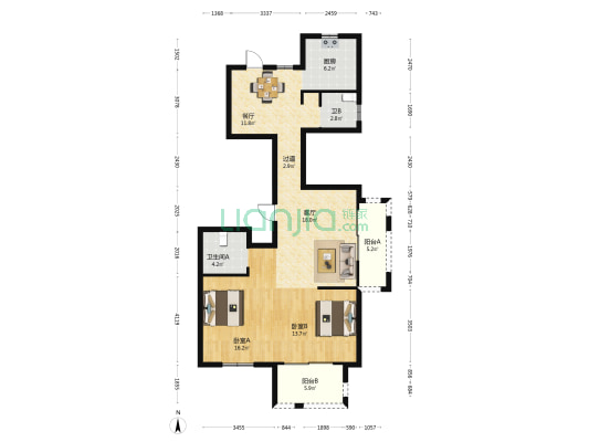 中央花园(奉化区) 2室2厅2卫 120平方
