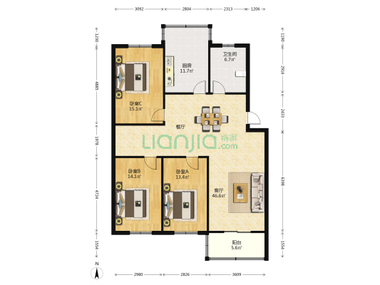 辉煌新村 3室1厅1卫 131平方