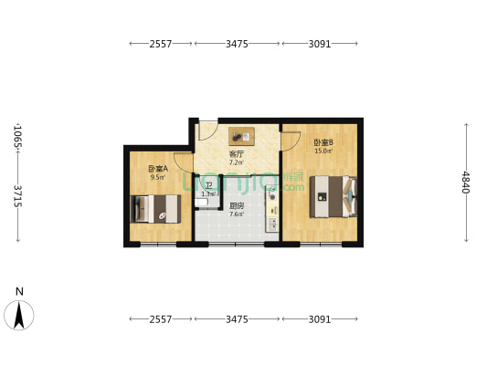 换新楼 2室1厅1卫 54平方