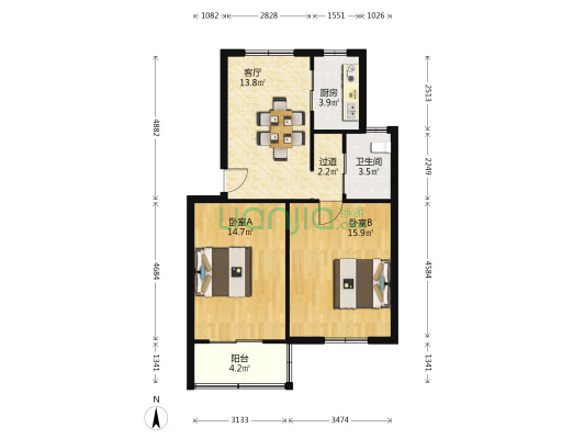 鸿运城市花苑 2室1厅1卫 78平方