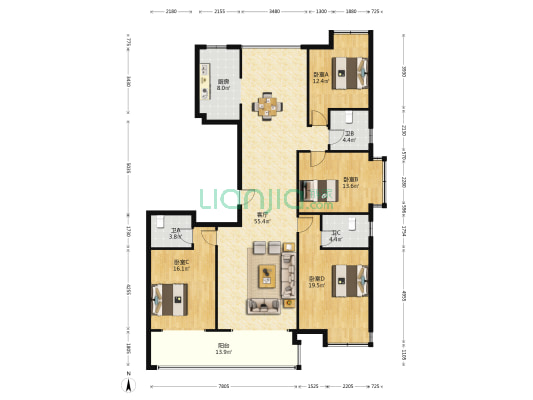 滨江东路59号 4室1厅3卫 178平方