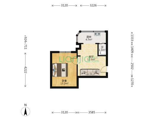 正谊路6号 1室1厅1卫 37平方