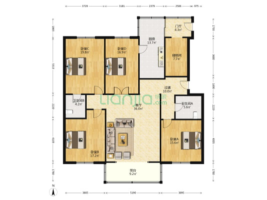 三洞桥6号 4室1厅2卫 162平方