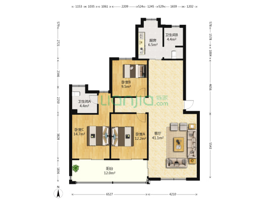 金鹰小区 3室1厅2卫 124平方