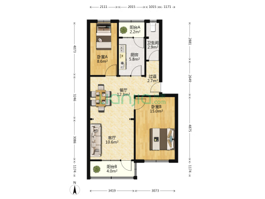 潍城卫生局宿舍 2室2厅1卫 78平方