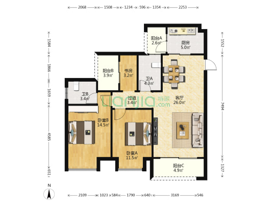 恒森云熙台一期 3室1厅2卫 101平方