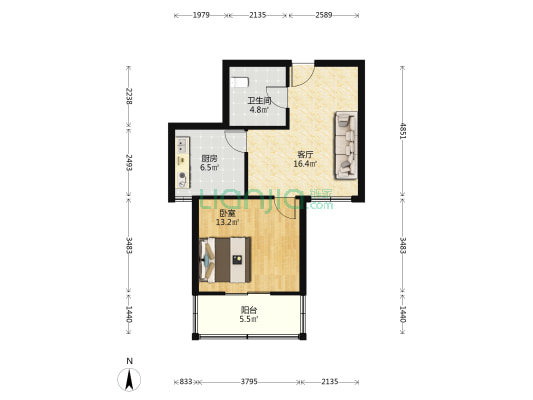 西善花苑万兴园 1室1厅1卫 59平方