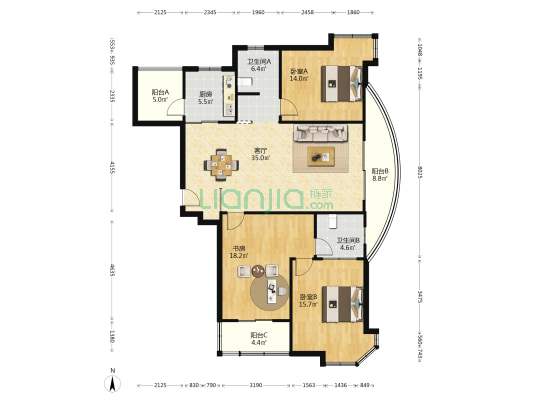 兴华豪苑 3室1厅2卫 133平方