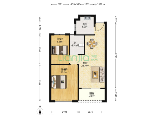 梅馨家园 2室1厅1卫 80平方