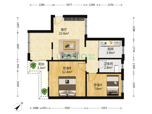 花果山小区 2室1厅1卫 57平方
