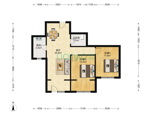 海港公寓（三八广场） 2室1厅1卫 102平方