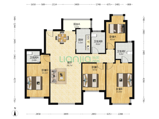 正荣滨江紫阙台 4室1厅3卫 147平方