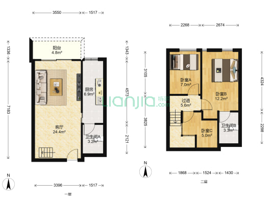 合一国际 3室1厅2卫 51平方