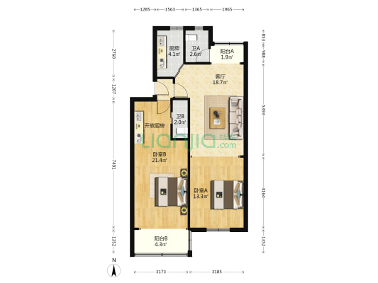 滨江东路545号大院 2室1厅2卫 83平方