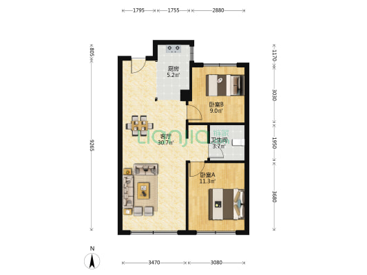 中海润德·公元上城 2室1厅1卫 82平方