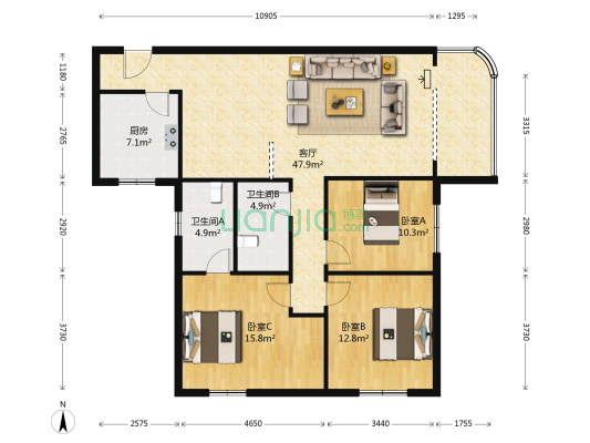 源熙园小区 3室1厅2卫 136平方