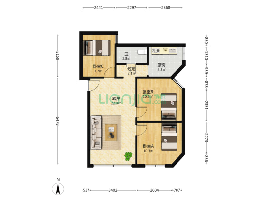 江南大道 3室1厅1卫 80平方