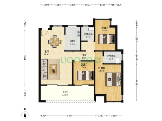 中京首府 3室1厅2卫 105平方