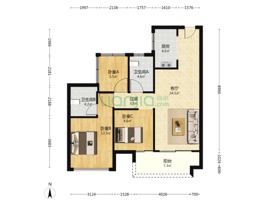 美的·力高·佳兆业·云筑 3室1厅2卫 92平方