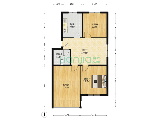 肥东一中宿舍 2室1厅1卫 84平方
