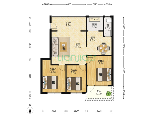 海南大学教工住宅小区 3室2厅1卫 85平方