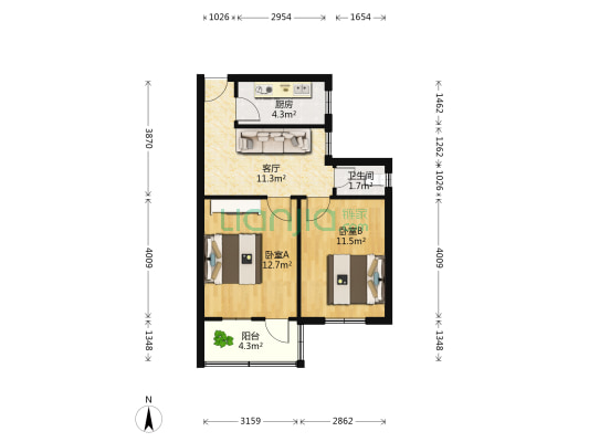 广山西路小区 2室1厅1卫 53平方