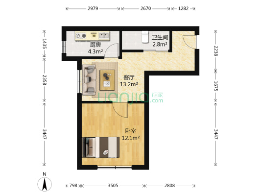 东安华美春城A区 1室1厅1卫 50平方