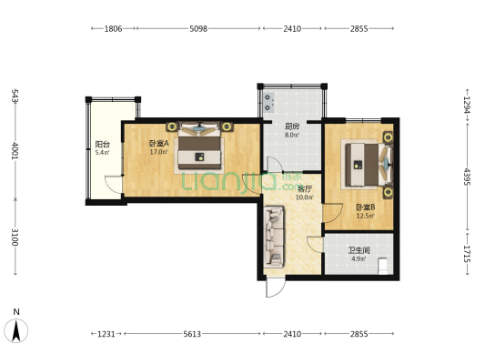 物贸宿舍小区 2室1厅1卫 70平方