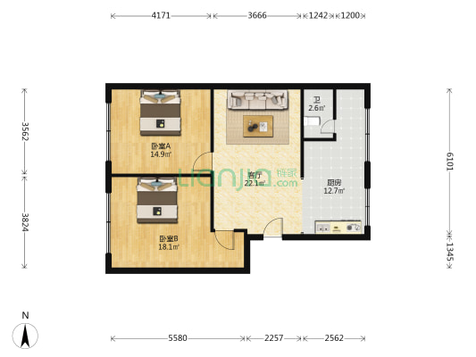振兴楼 2室1厅1卫 140平方
