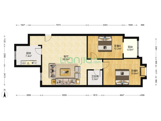 三五三八社区 2室1厅1卫 104平方