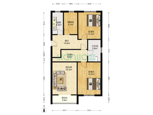 金银里 2室1厅1卫 105平方