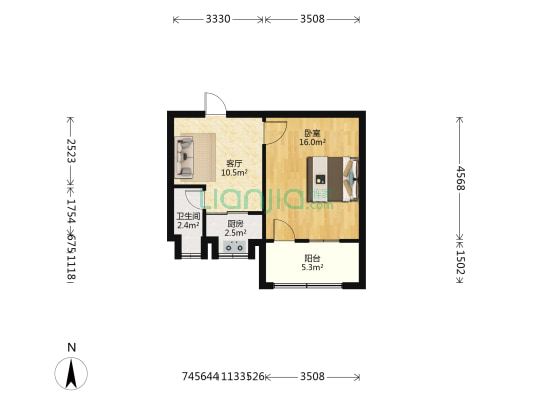 五矿厂宿舍 1室1厅1卫 44平方