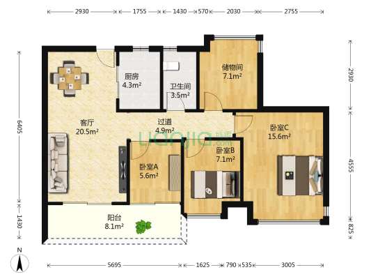 御龙湾 3室1厅1卫 89平方