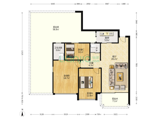 日华坊 3室1厅2卫 109平方