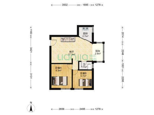 福盛花苑 2室1厅1卫 73平方