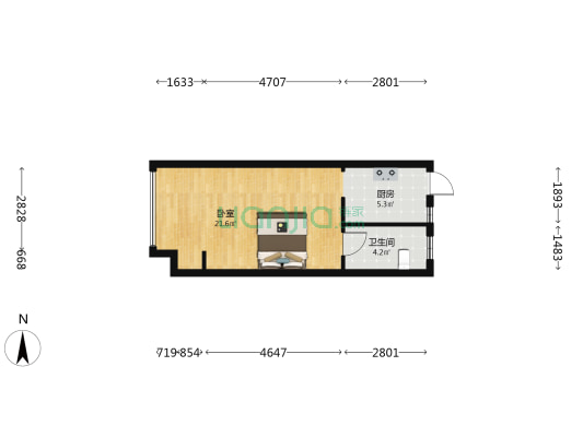 北海花漾里 1室0厅1卫 45平方
